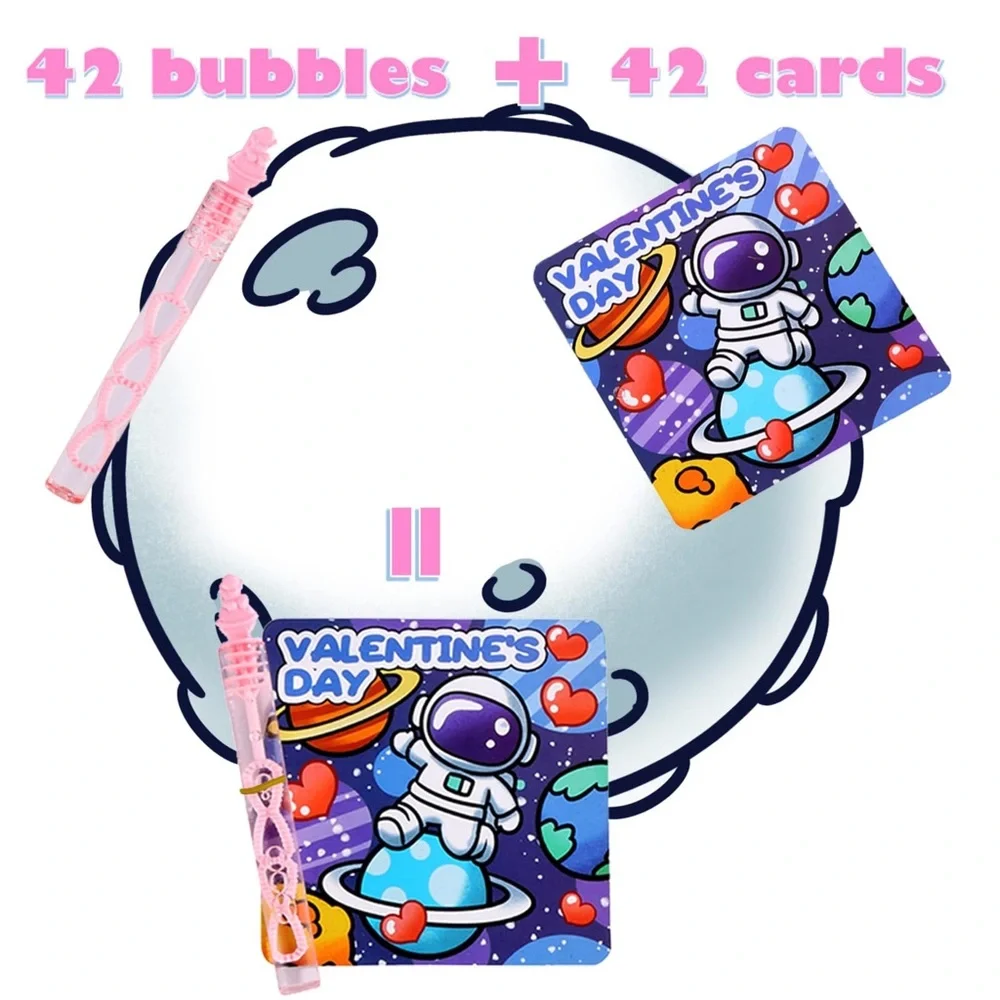 Valentines Day Cards Gifts w/Mini Bubble Wands Party Favors 42 Pack Space Themed